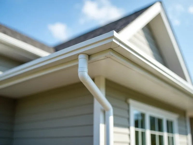 Aluminum gutters along a roofline, the mounting point for gutter guards